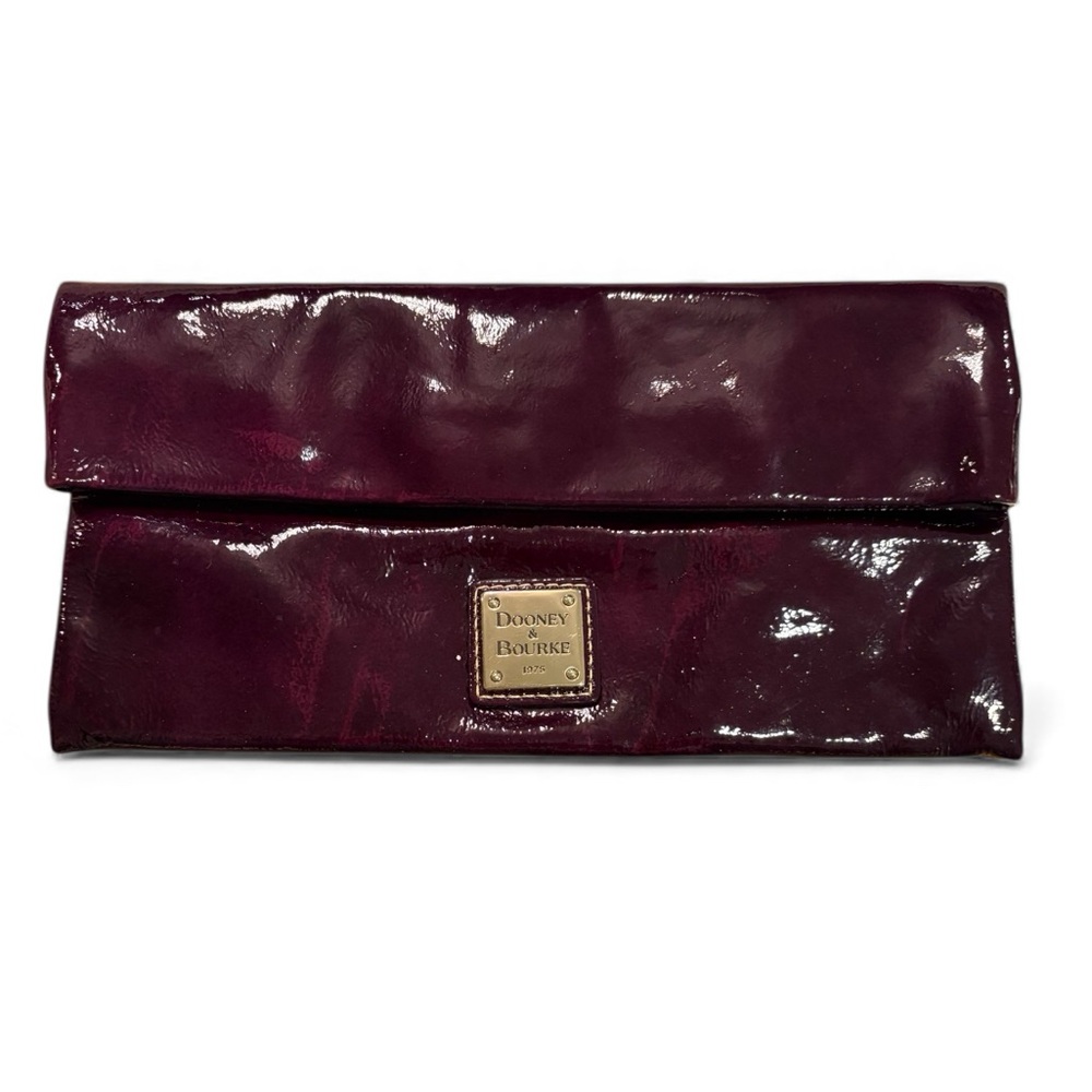 Dooney & Bourke Patent Leather Foldover Clutch in Deep Plum